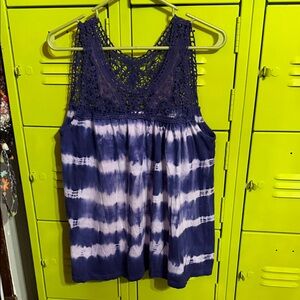 Crochet Yoke Tie-Dye Tank Top - Navy